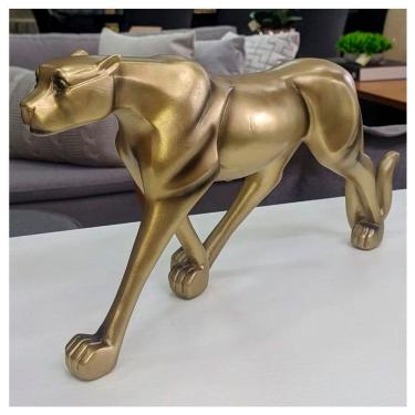 Imagem de Decoração Escultura Leopardo Dourado Enfeite Sala 31,5cm