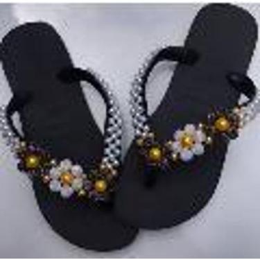 Imagem de Chinelo Havaianas Top Decorados Preto Com Perolas Laranja