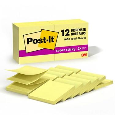Imagem de Post-it Notas pop-up super adesivas, 7,6 x 7,6 cm, 12 blocos, 2X The Sticking Power, amarelo canário, reciclável (R330-12SSC)