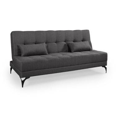 Imagem de Sofá Cama Solteiro Nevada Reclinavel Revestimento Linho Pes em Ferro (GRAFITE)