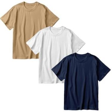 Imagem de Kit 3 Camisetas Oversized Masculina Algodão Premium Lisa Moda Streetwear-Masculino