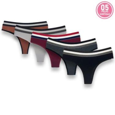Imagem de Kit 5 Calcinhas Fio Listras Algodão Penteado Click Mais Bonita, Sortid