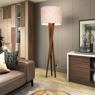 Imagem de Luminária Abajur Bella Paris Retrô Tripé Madeira Eucalipto - D+7 Movei