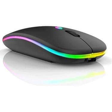 Imagem de Mouse Sem Fio Ergonômico Wireless Bluetooth Optico Led Rgb Colorido Recarregável Usb 2.4 Ghz