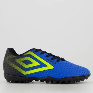 Imagem de Chuteira Umbro Warskin Society Juvenil Azul e Preta, 35