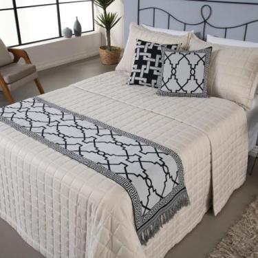 Imagem de Kit Peseira Cama Com Almofadas Cheias Queen 5 Pçs Jacquard  Desenho Es