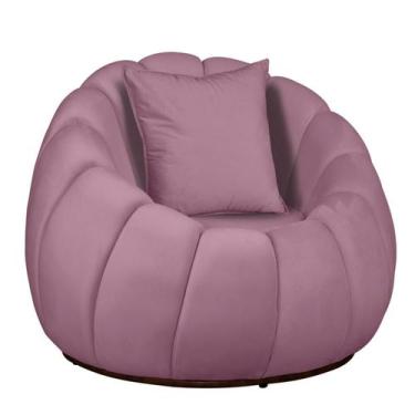 Imagem de Poltrona Concha com Almofada Base Arco Giratória Veludo - Fina Mobília