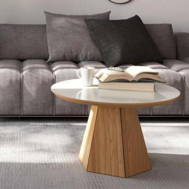 Imagem de Mesa de Centro Redonda 70x40cm MDF Freijó Off White - Móveis Dalla Cos