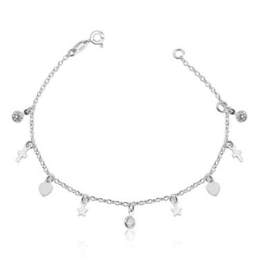 Imagem de Tornozeleira Pingente Ponto de Luz Cruz Prata 925 - Atraktiva Jóias, 2