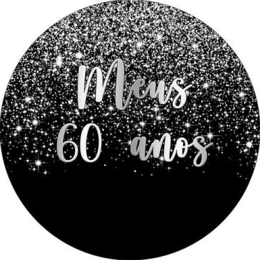 Imagem de Painel De Festa Redondo 1,50x1,50 - Efeito Glitter Prata 60 Anos 087 -
