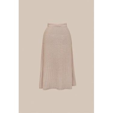 Imagem de Saia Plissada Midi Tricot Feminina - Michele Tricot, M, Bege nuvem