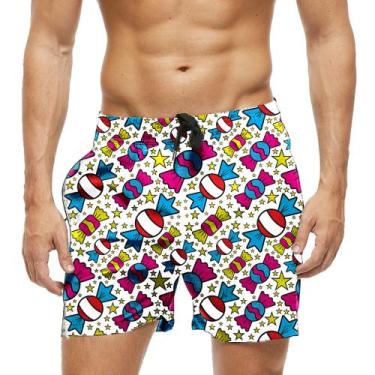 Imagem de Short Praia Shorts Banho Bermuda Verão Doce Estrelas Cartoon Bala 1038