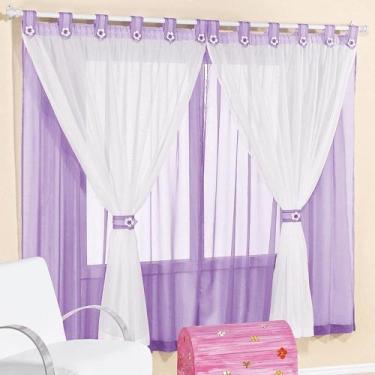 Imagem de Cortina Infantil E Voal 2,00 X 1,70M Alt Lilás e Branco - ROSE JORDAO