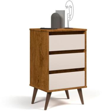 Imagem de Mesa de Cabeceira Pés Retrô 3 Gavetas 43cm Wood Freijó/Off - EJ Móveis