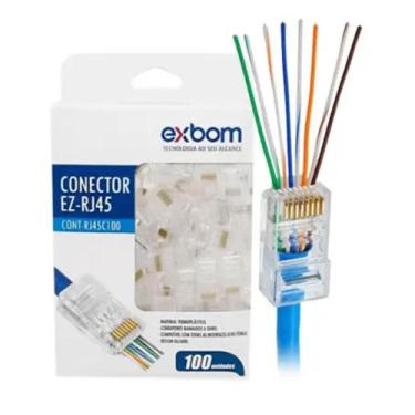 Imagem de Conector rj 45 banhado a ouro, 100 pcs por caixa. - EXBOM
