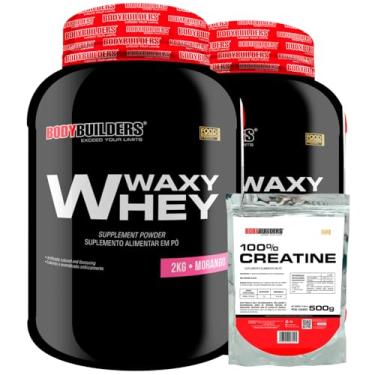 Imagem de Kit 2x Waxy Whey 2kg + 100% Creatina 500g - Bodybuilders (Morango)