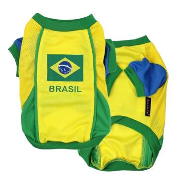 Imagem de Parisian Pet Camiseta de futebol olímpico da Dog Team Brasil, cães e gatos pequenos a médios, P