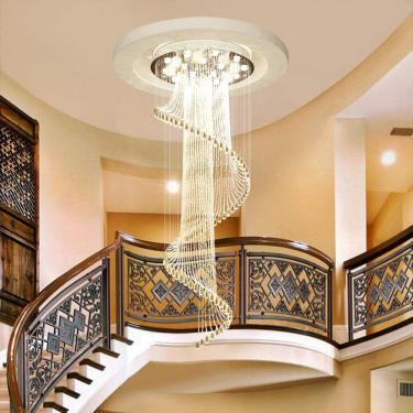 Imagem de Escadas em espiral lâmpada lustre longo lustre moderno e minimalista duplex villa casa piso grande sala de estar lustre de cristal decoração para casa, 9 luzes