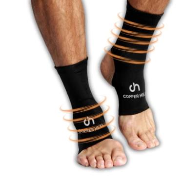Imagem de COPPER HEAL (PAR) Compressão de tornozelo Tornozelo - Meias infundidas de cobre aumentadas Suporte do arco Tendão de Aquiles Inchaço do pé Dor nas articulações Fascite plantar Fascite esportiva Lesão esportiva Meia plantador colete palmilhas de tendão inserção de fenda noturna