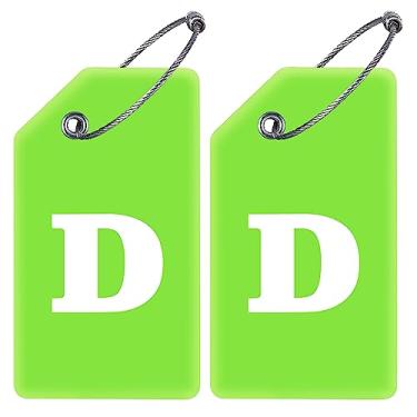 Imagem de Gostwo Pacote com 2 etiquetas de bagagem de silicone para malas, 26 etiquetas de bagagem com letras iniciais bolsa escolar mala instrumento etiqueta com laço de aço inoxidável (verde) (letra D)