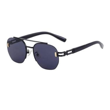 Imagem de Óculos de sol com armação de metal masculino, óculos de sol retangular clássico de luxo, óculos de sol masculinos para dirigir, óculos UV400, C1, preto e cinza