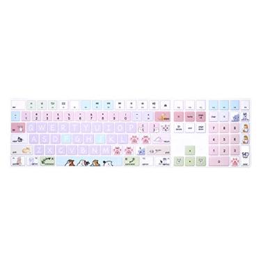 Imagem de WYGCH Capa para teclado de silicone para teclado mágico sem fio Mac com teclado numérico MQ052LL/A (modelo: A1843) 2017/2018, estampa fofa, layout dos EUA, gato fofo
