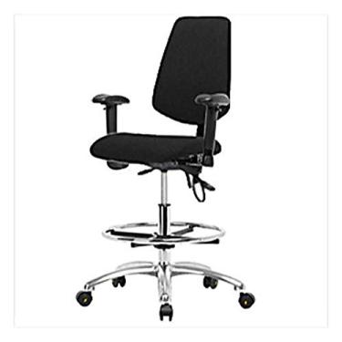 Imagem de Thomas 1163R96 Cadeira alta de tecido ESD com encosto médio, base cromada, com inclinação, braços ajustáveis, anel de pé cromado, rodízios ESD, preto