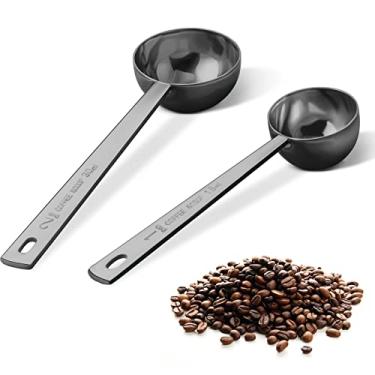 Imagem de safring Conjunto de Colheres de Café Premium, Conjunto de 2, Colher de Café de Cabo Longo de Aço Inoxidável de Metal, Colheres de Medição de Café Contém 1 Colher de Sopa(15 Ml) e 2 (Longo, Preto)