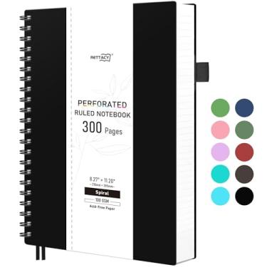 Imagem de RETTACY Caderno espiral pautado universitário, 300 páginas perfuradas, tamanho grande A4 (21 x 28 cm), para escola, trabalho, escrita, diário, papel grosso de 100 g/m², capa de plástico flexível