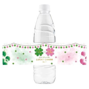 Imagem de Etiquetas para garrafas de água reveladoras de gênero de São Patrício, adesivos para garrafas de água Green Shamrocks He or She , Happy St. Patrick's Day para decorações de festa de chá de bebê