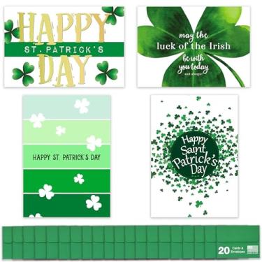 Imagem de Happy St. Patrick's Day Cards for Family & Business (variedade) Saint Patrick Bulk Card Set Pacote com 20 com envelopes (12,7 x 17,8 cm - A7) Ótimo para escritório, trabalho, funcionários e clientes