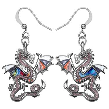 Imagem de DALANE Brincos de dragão de liga de esmalte com pingente de dinossauro mítico, joias modernas para mulheres, meninas, presentes, 22mm x 21mm, Esmalte, Sem pedra preciosa