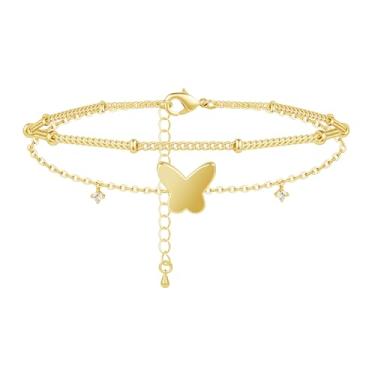 Imagem de Poxtex Tornozeleira feminina de prata esterlina à prova d'água, zircônia cúbica 925 banhada a prata e pingente de coração, tornozeleiras delicadas para mulheres, conjunto de tornozeleiras de corrente