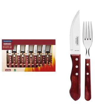 Imagem de Jogo De Talheres Para Churrasco Jumbo Em Aço Inox Com Cabo Vermelho Po