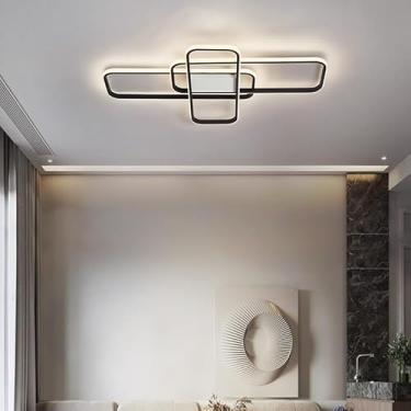 Imagem de Dimmable Ouro/Preto minimalismo Led Lustre Para Sala de Estar Quarto lâmpadas de teto decoração de casa brilho iluminação interna Nordic Modern Chandelier Led luminária de teto (preto, L75xW45CM)