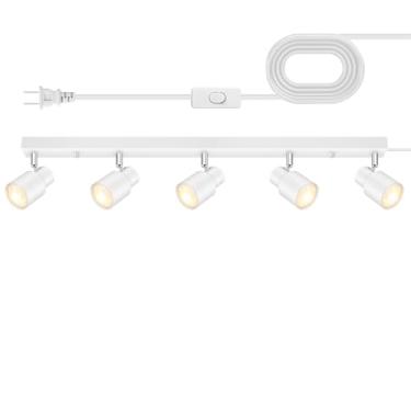 Imagem de Bricosmocon Iluminação De Trilho Plug In, Luminárias De Trilho Led De 30" Para Teto, Holofote Branco De 5 Vias, Cabeça De Trilho Giratória, Luzes De Trilho Plugáveis Com Cabo De 14,8 Pés, Iluminação