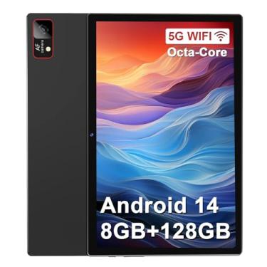 Imagem de Tablet Android 14 2025, tela de 10,1 polegadas, ROM de 128 GB + 8 GB de RAM (4 + 4 virtuais) processador octa-core, tablet WiFi 5G com bateria de 7000 mAh, tela HD 1280 x 800 Bluetooth/GPS/câmera de