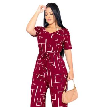 Imagem de Macacao Pantacourt Calca Longa Flare Cinto De Amarrar Bolsos Soltinho 