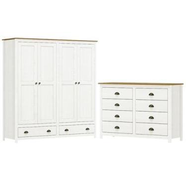 Imagem de Guarda Roupa 4 PT Comoda 8 GV Madeira Maciça Branco Freijo Milani Stor
