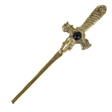 Imagem de Athame Metal Dourado Envelhecido 15 cm Pedra Negra Reforçado - Lua Mís