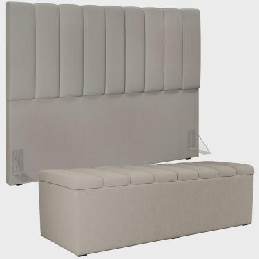 Imagem de Kit Cabeceira Cama Box Casal Queen 160cm Com Calçadeira Baú Dália W01 Linho Bege - Lyam Decor