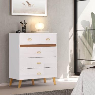 Imagem de Cômoda 5 Gavetas Ibiza Branco/Camarim - Vila Rica