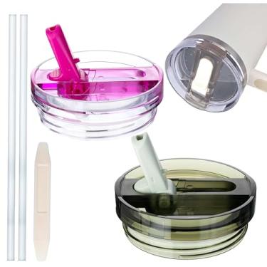 Imagem de Copo removível de 1,134 g para acessório Stanley Cup, tampas à prova de vazamento para Stanley Cup, acessórios compatíveis com tampa Stanley Cups (preto e rosa, 1,134 g) (celadon e rosa)