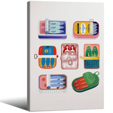 Imagem de Conjunto de pôsteres FOTN em lata de sardinha colorida retrô 40x60cm emoldurada