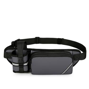 Imagem de Ausion Pochete para homens e mulheres, cinto ajustável, bolsa para bumbum, moderna, resistente à água, para caminhadas, viagens, casual, corrida, caminhada, ciclismo, cinza com suporte de garrafa