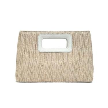 Imagem de WIGUYUN Bolsa feminina com cordão de palha pequena bolsa de ombro vazada bolsa transversal para verão, praia, Bege Z, One Size