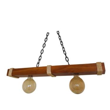 Imagem de Luminária Pendente Caibro de Madeira Rústica 67cm para 2 Lâmpadas - Am