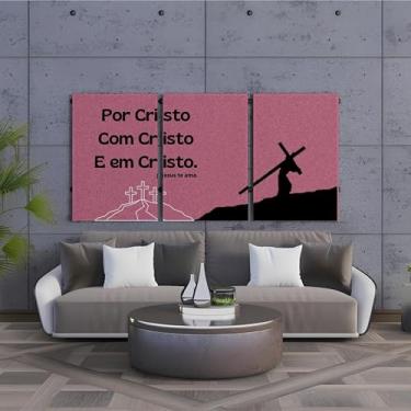 Imagem de Kit 3 Quadro Decorativo Cristão Jesus Evangélico Gospel (40x28cm)