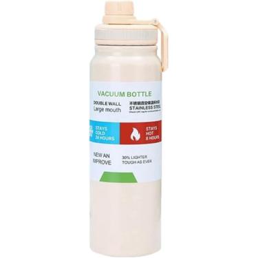 Imagem de Garrafa Térmica 800ml de Aço Inoxidável, Parede Dupla, Isolamento Térmico a Vácuo, Bico Antivazamento, Com Alça Larga e Infusor. (Creme)