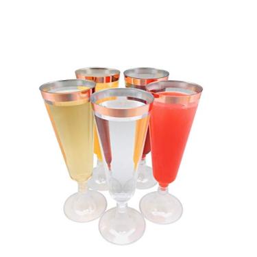 Imagem de Oojami 140 peças de plástico Classicware vidro como champanhe festas de casamento torrar taças de coquetel de festa (aro ouro rosa)